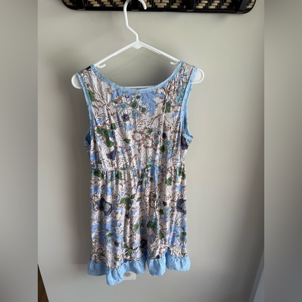 Free People Y2K Boho Floral Sleeveless Tunic Dress - Light Blue - Size Medium - Picture 12 of 16